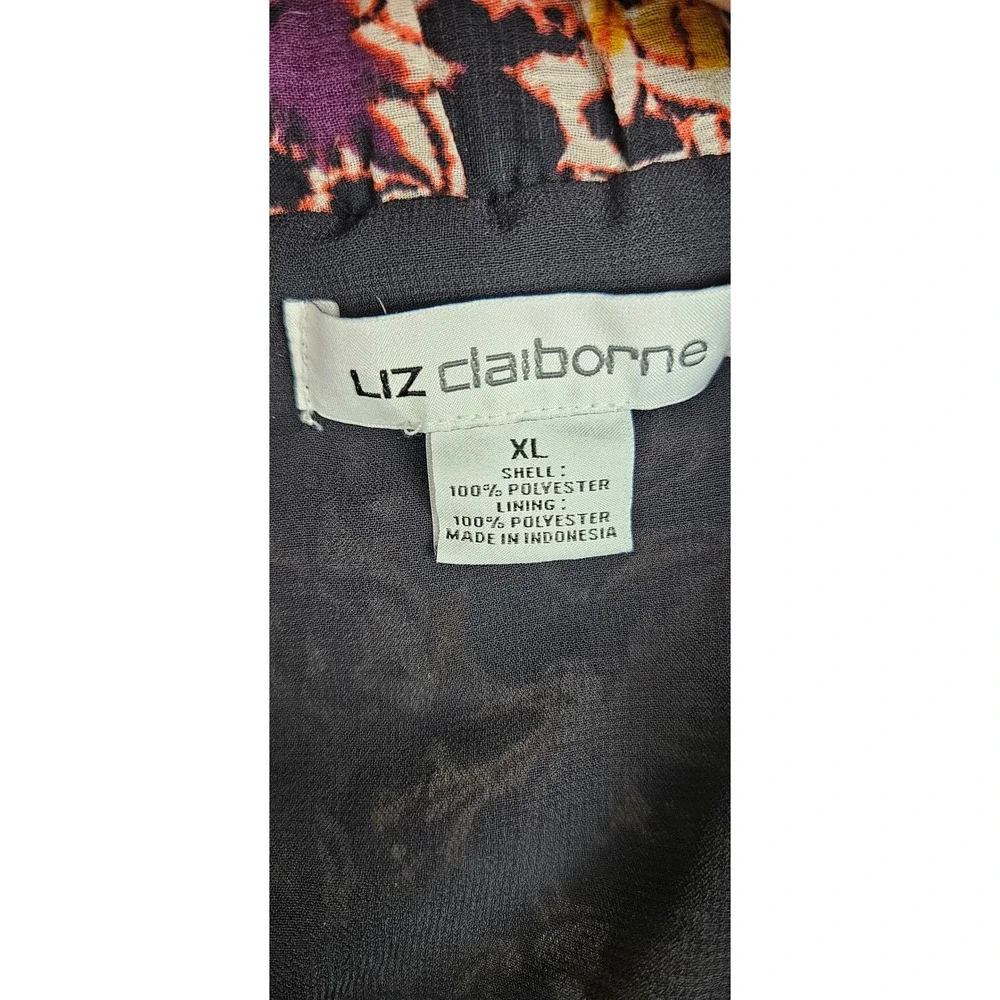 Liz Claiborne Womens XL Floral Chiffon Midi Skirt Elastic Waist Purple Orange‎